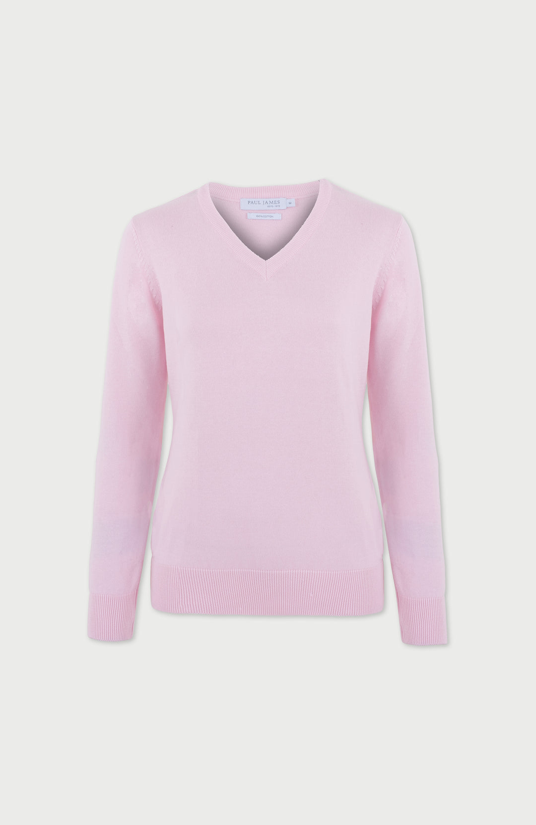 Pink Womens Cotton V-neck Jumper By Paul James