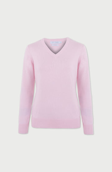 Pink Womens Cotton V-neck Jumper By Paul James