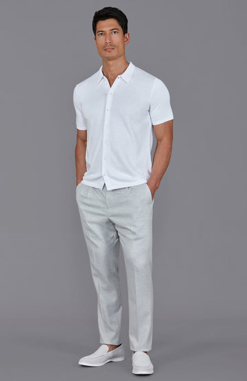 white mens knitted short sleeve shirt