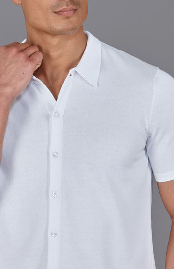 white mens knitted short sleeve shirt