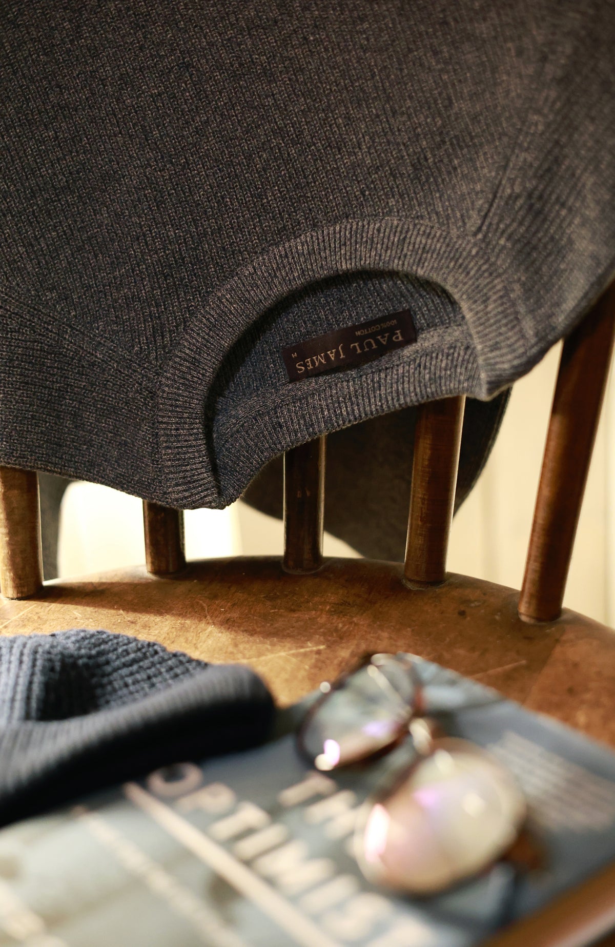 Mens Lightweight Cotton Fisherman Rib Jumper - Feature 1