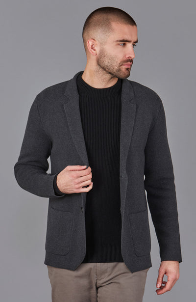 grey mens unstructured knitted blazer