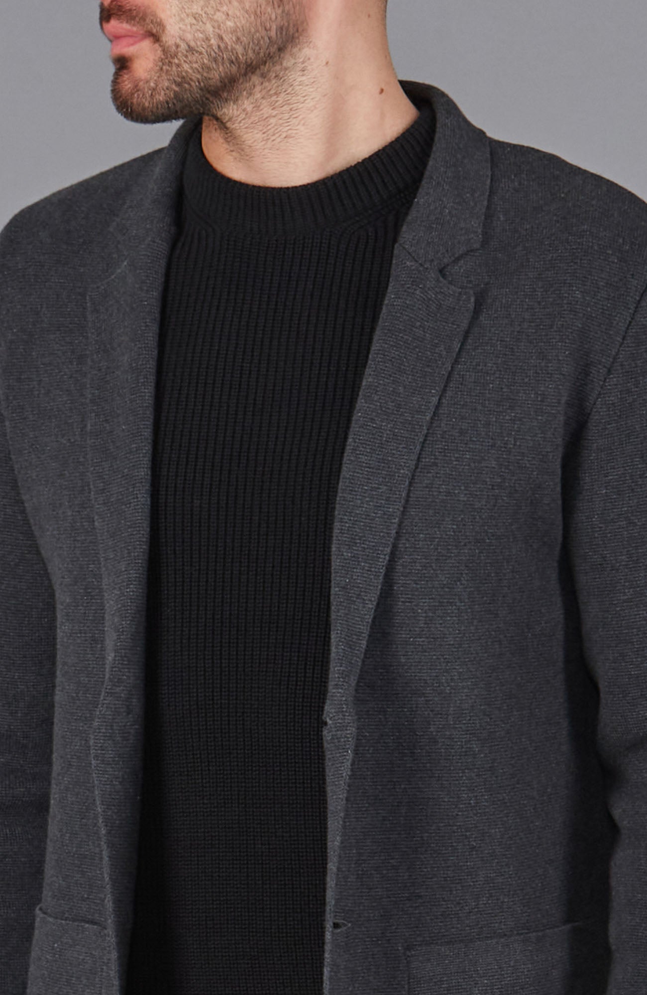 grey mens unstructured knitted blazer
