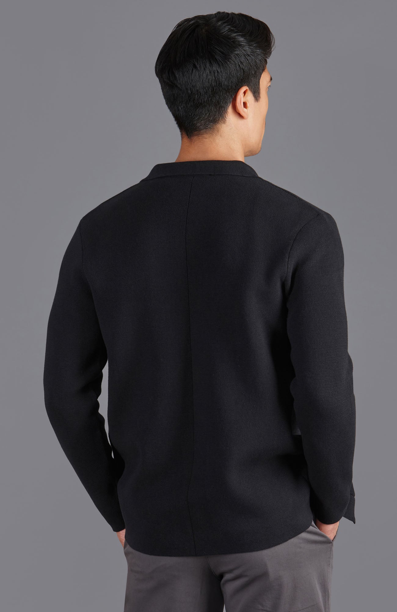 black mens knitted unstructured blazer
