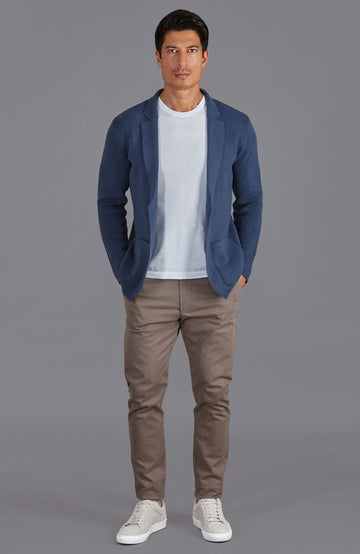 blue mens knitted unstructured blazer