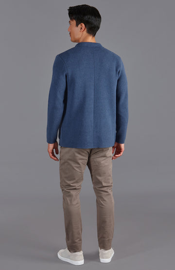 blue mens knitted unstructured blazer