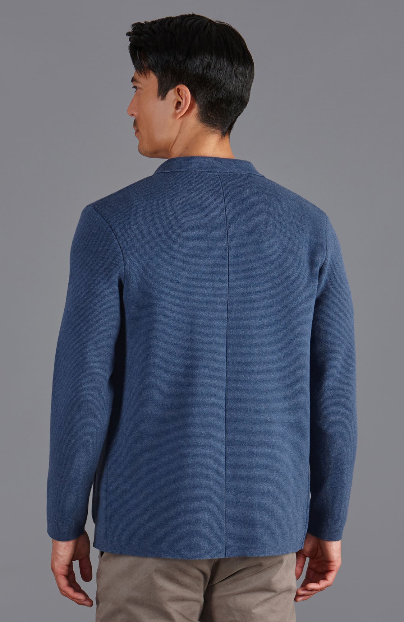blue mens knitted unstructured blazer