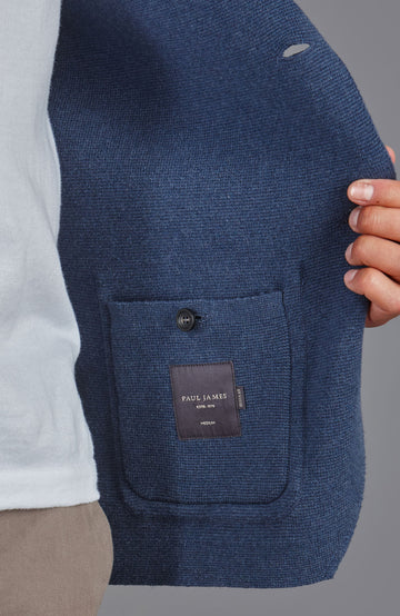 blue mens knitted unstructured blazer