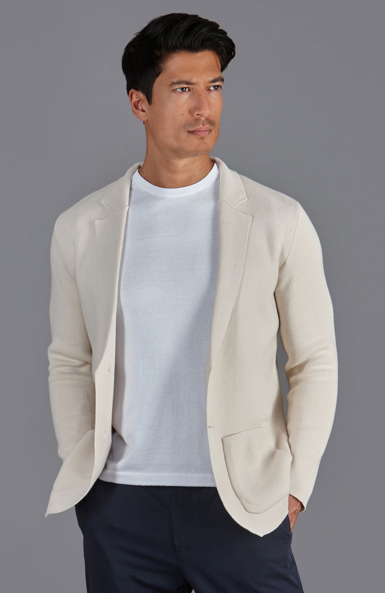 Mens Midweight Cotton Deconstructed Knitted Blazer – Paul James Knitwear