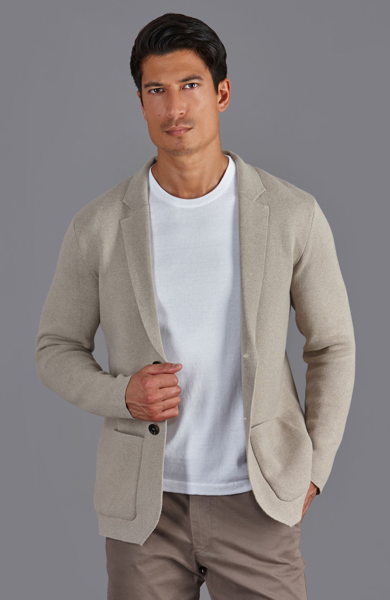 Mens Midweight Cotton Deconstructed Knitted Blazer – Paul James Knitwear