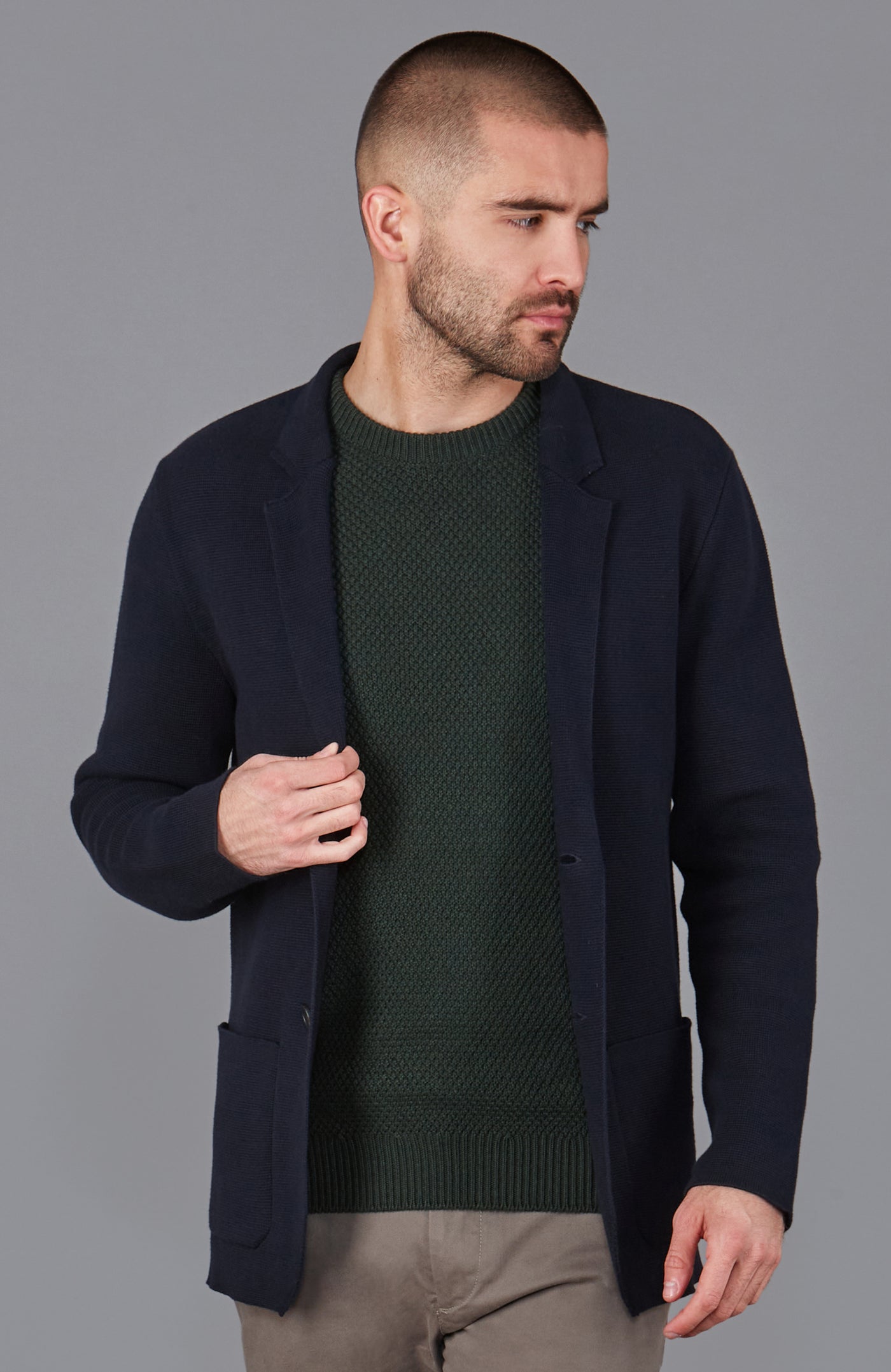 Dekonstruierter Herren-Strickblazer aus 100 % Baumwolle