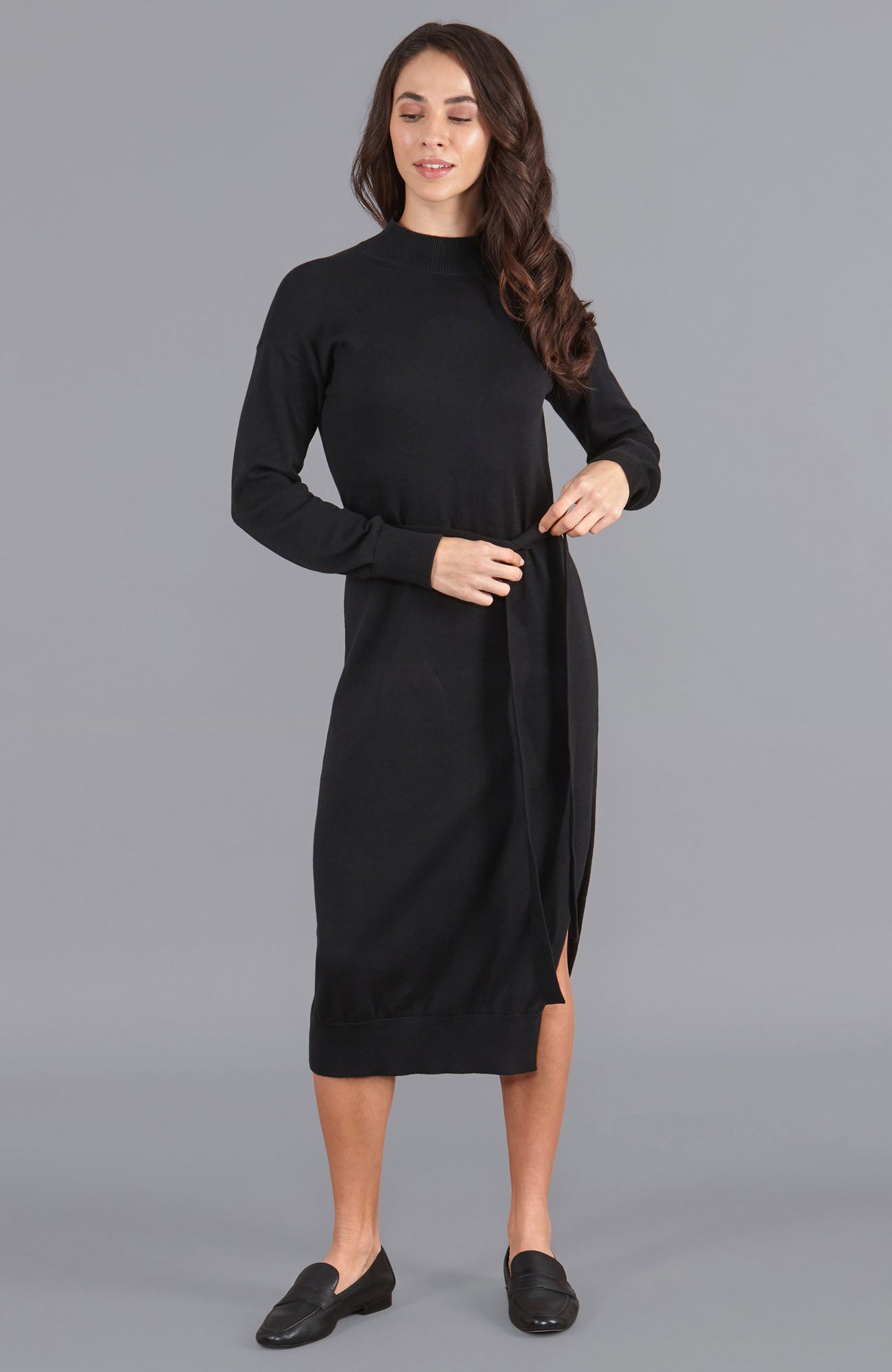 Womens Lightweight Cotton Mock Neck Dress โ Paul James Knitwear