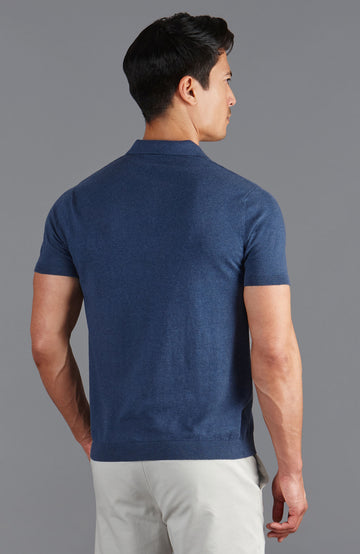 blue mens buttonless polo shirt