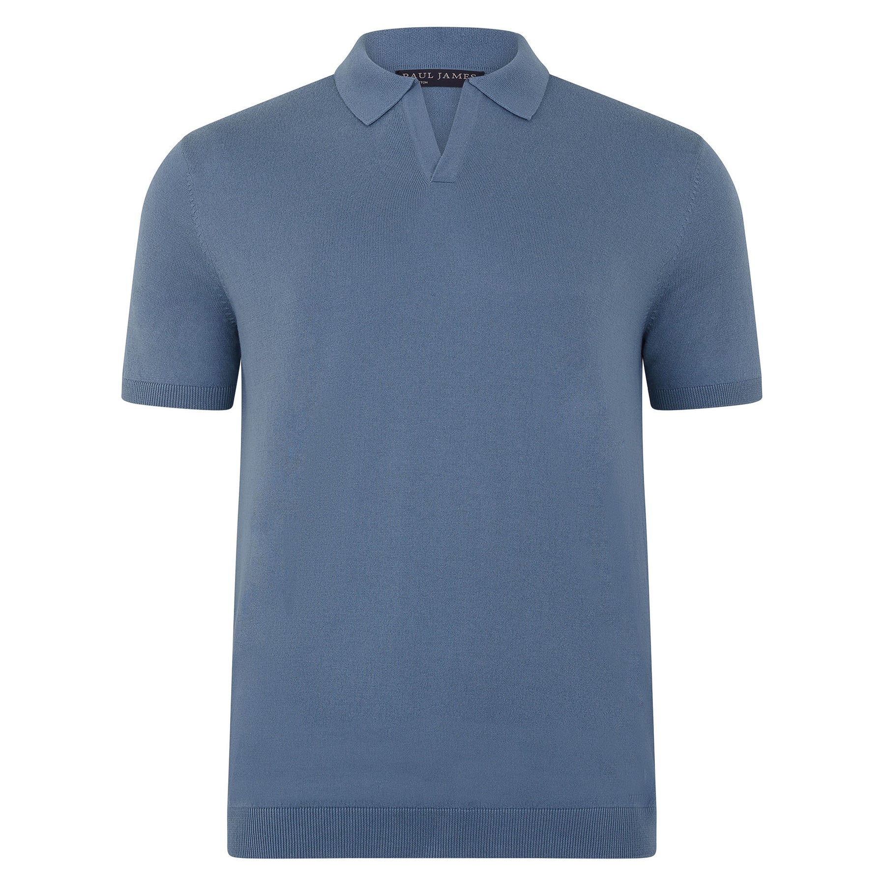 blue mens buttonless polo shirt