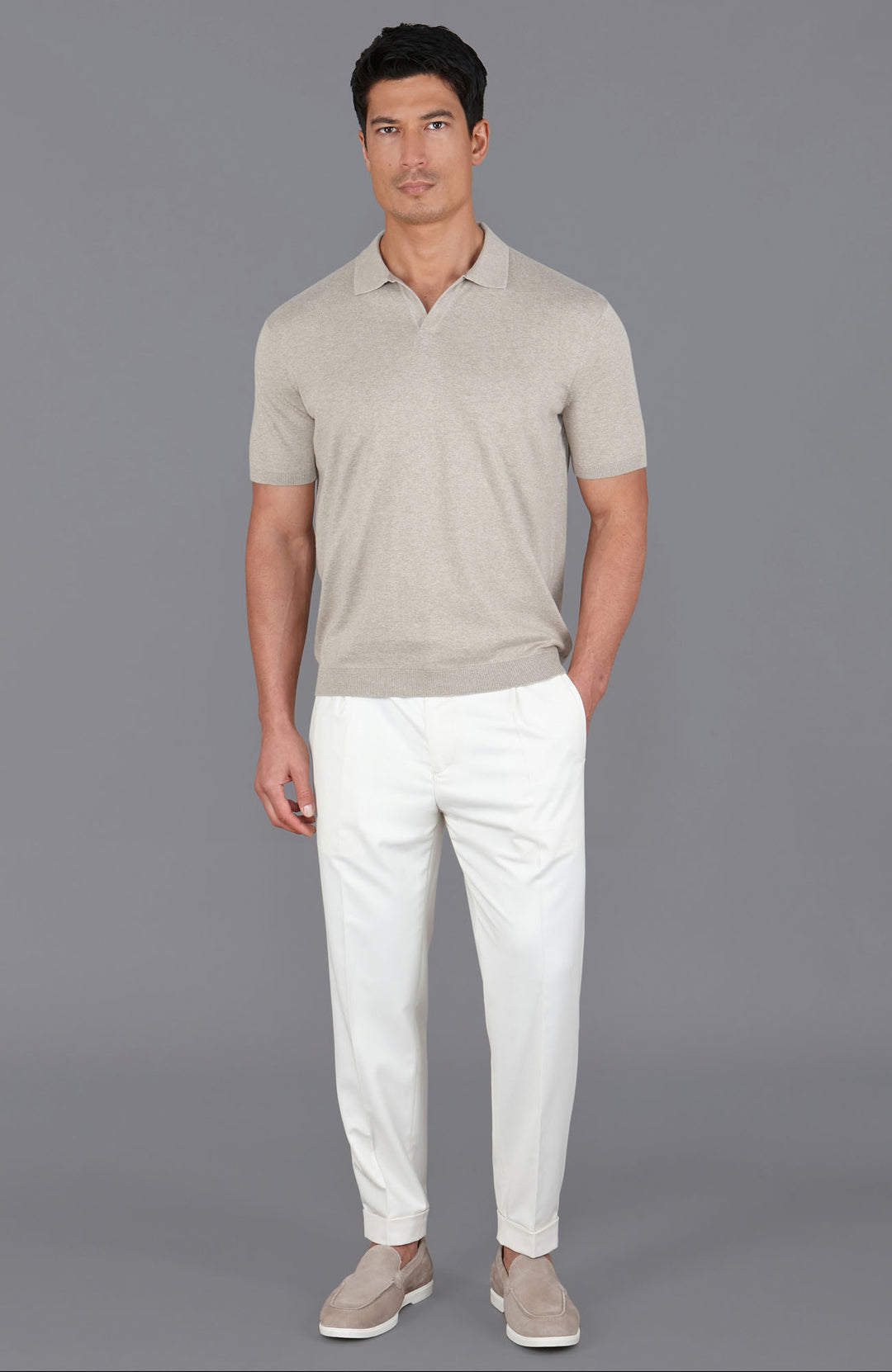 beige mens short sleeve polio shirt