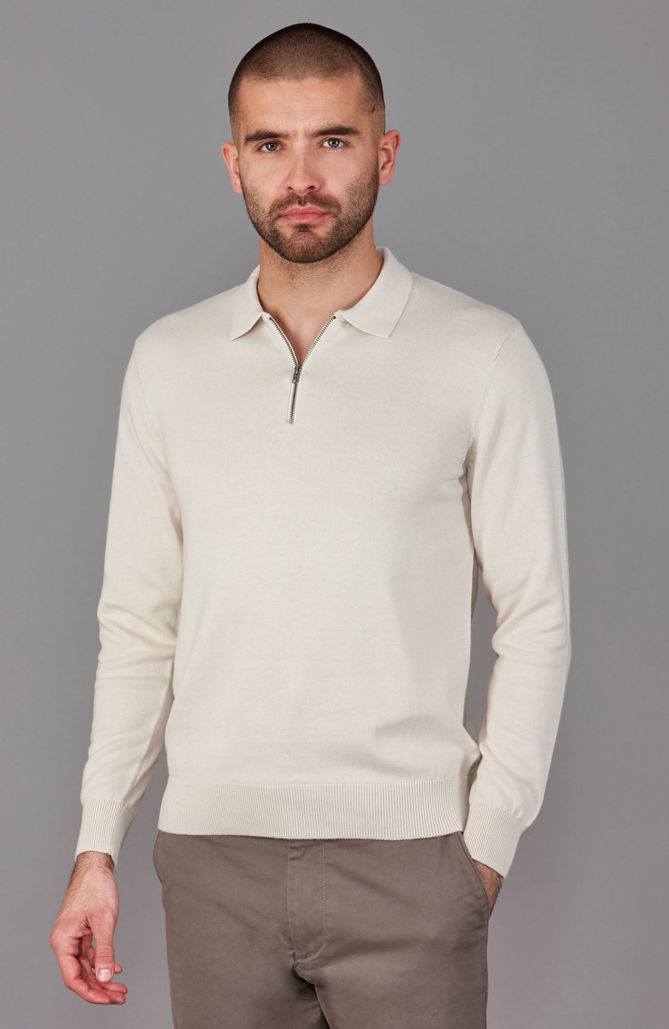 ecru mens zip neck jumper