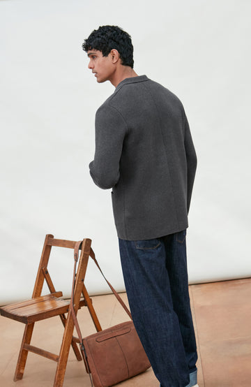 Grey Men's Cotton Knitted Deconstructed Blazer by Paul James Knitwear
