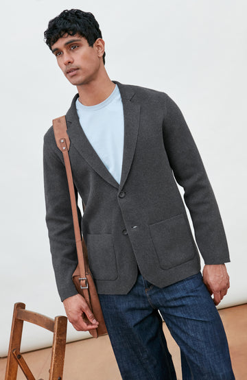 Grey Men's Cotton Knitted Deconstructed Blazer by Paul James Knitwear