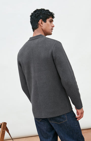 Grey Men's Cotton Knitted Deconstructed Blazer by Paul James Knitwear