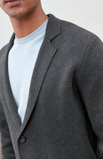 Grey Men's Cotton Knitted Deconstructed Blazer by Paul James Knitwear