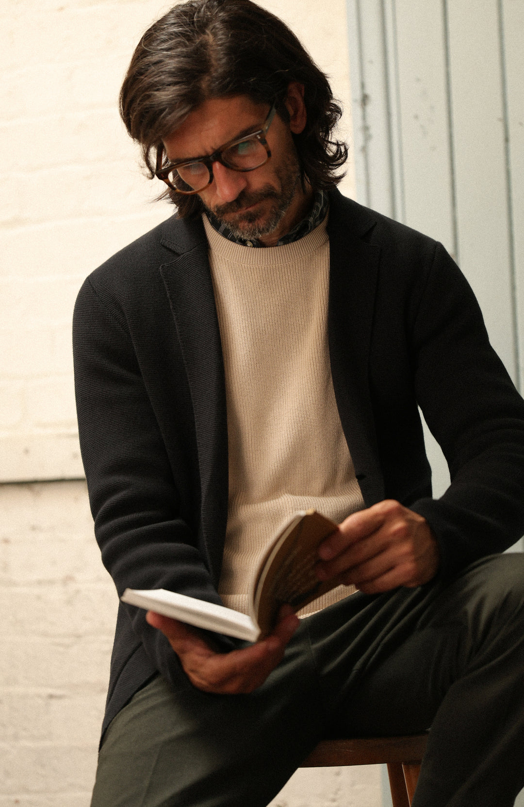 Mens Midweight Cotton Deconstructed Knitted Blazer