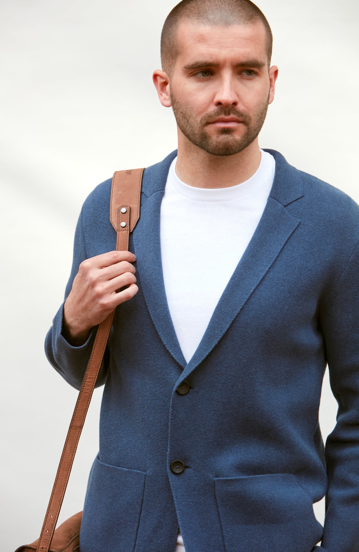 blue mens cotton knitted blazer
