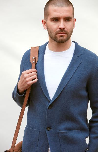 blue mens cotton knitted blazer