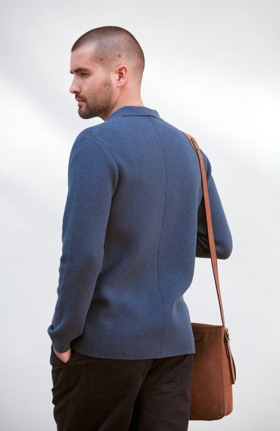 blue mens cotton unstructured blazer