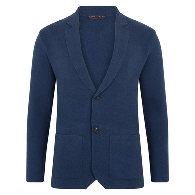 blue mens knitted unstructured blazer