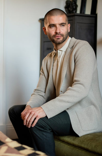 Mens Midweight Cotton Deconstructed Knitted Blazer