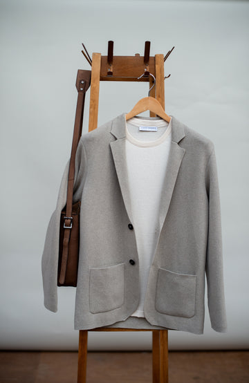 Beige men's knitted blazer by Paul James
