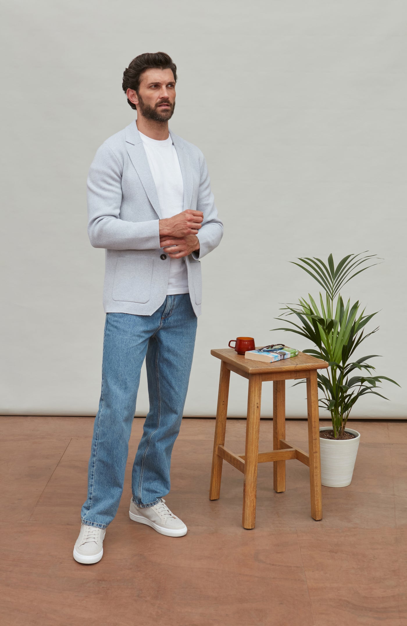 Mens Midweight Cotton Deconstructed Knitted Blazer