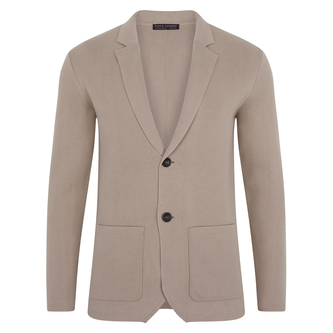 Beige blazer with a button on a white background