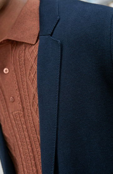 navy Men's Cotton Knitted Deconstructed Blazer by Paul James Knitwear