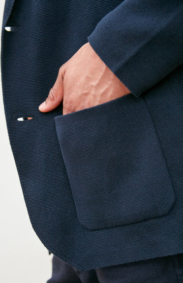 navy Men's Cotton Knitted Deconstructed Blazer by Paul James Knitwear