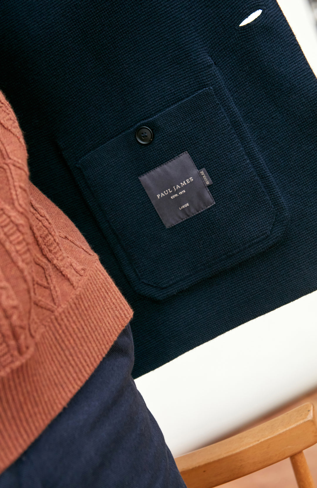 navy Men's Cotton Knitted Deconstructed Blazer by Paul James Knitwear