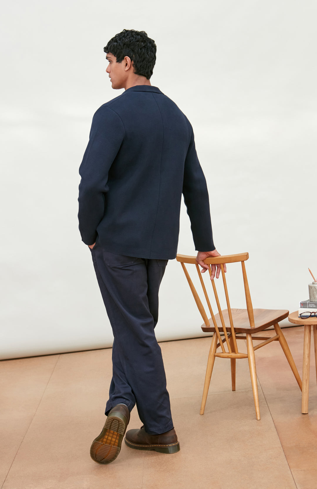 navy Men's Cotton Knitted Deconstructed Blazer by Paul James Knitwear