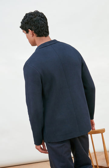 navy Men's Cotton Knitted Deconstructed Blazer by Paul James Knitwear