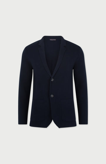 navy Men's Cotton Knitted Deconstructed Blazer by Paul James Knitwear