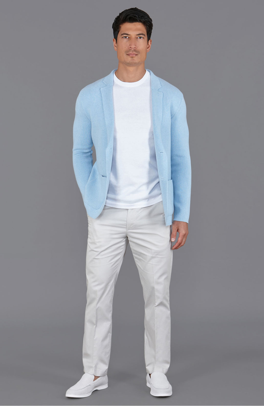 blue mens knitted summer blazer