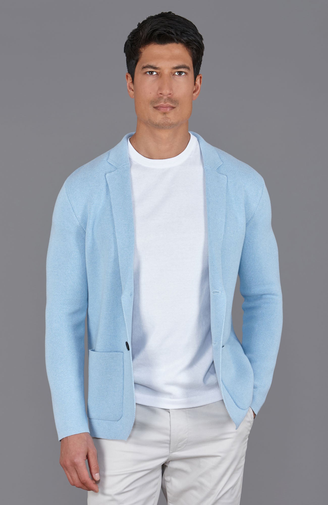 blue mens knitted summer blazer