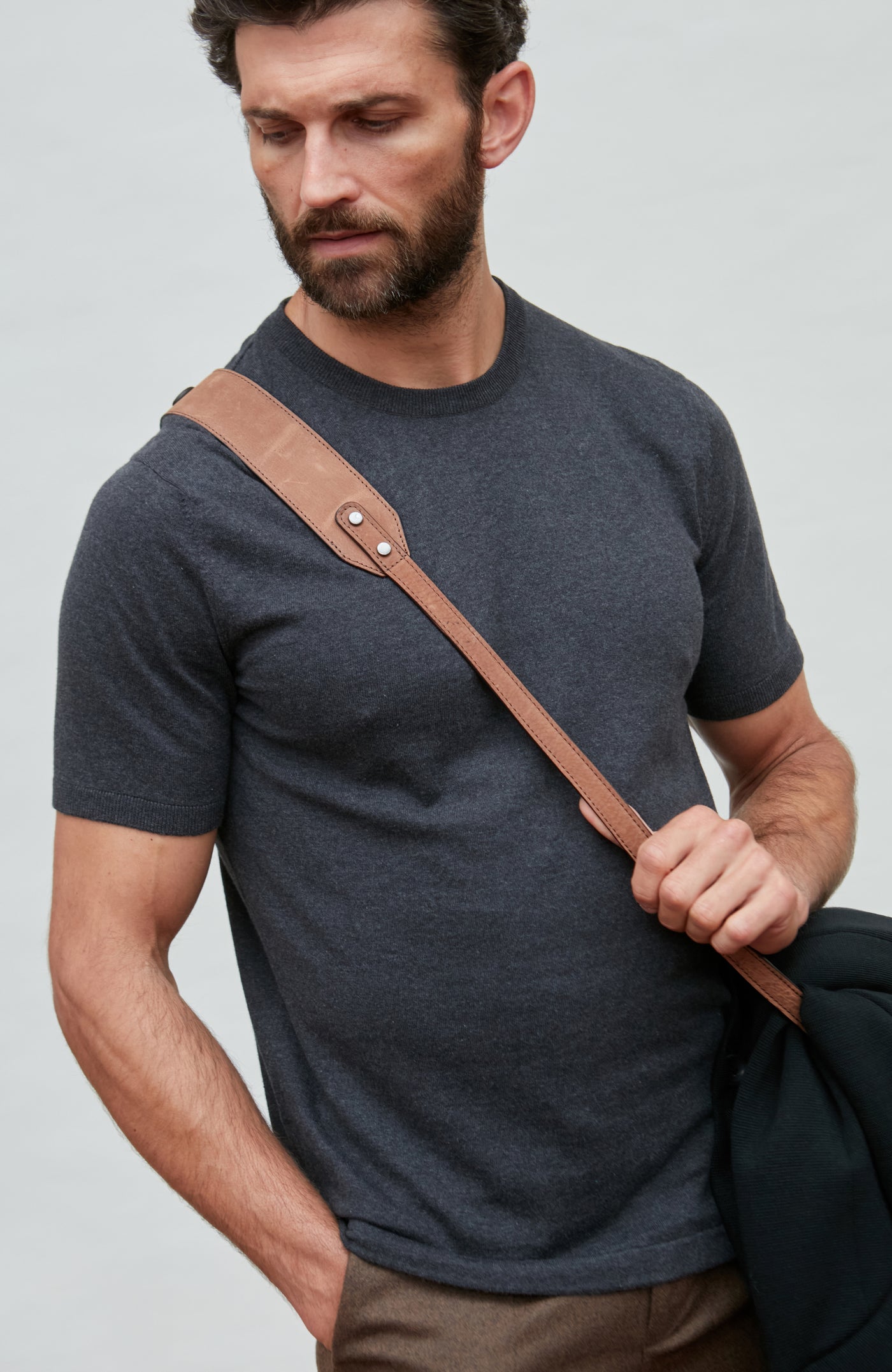 dark grey mens knitted t-shirt