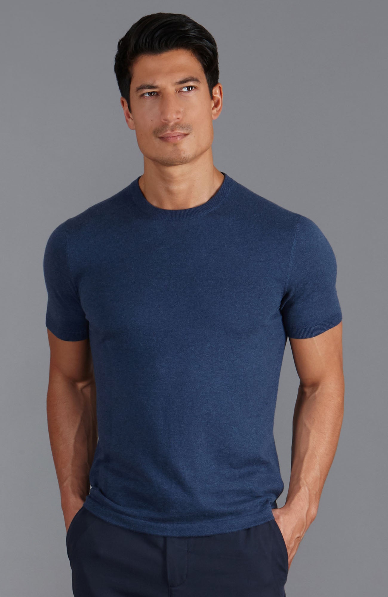 blue mens knitted t shirt