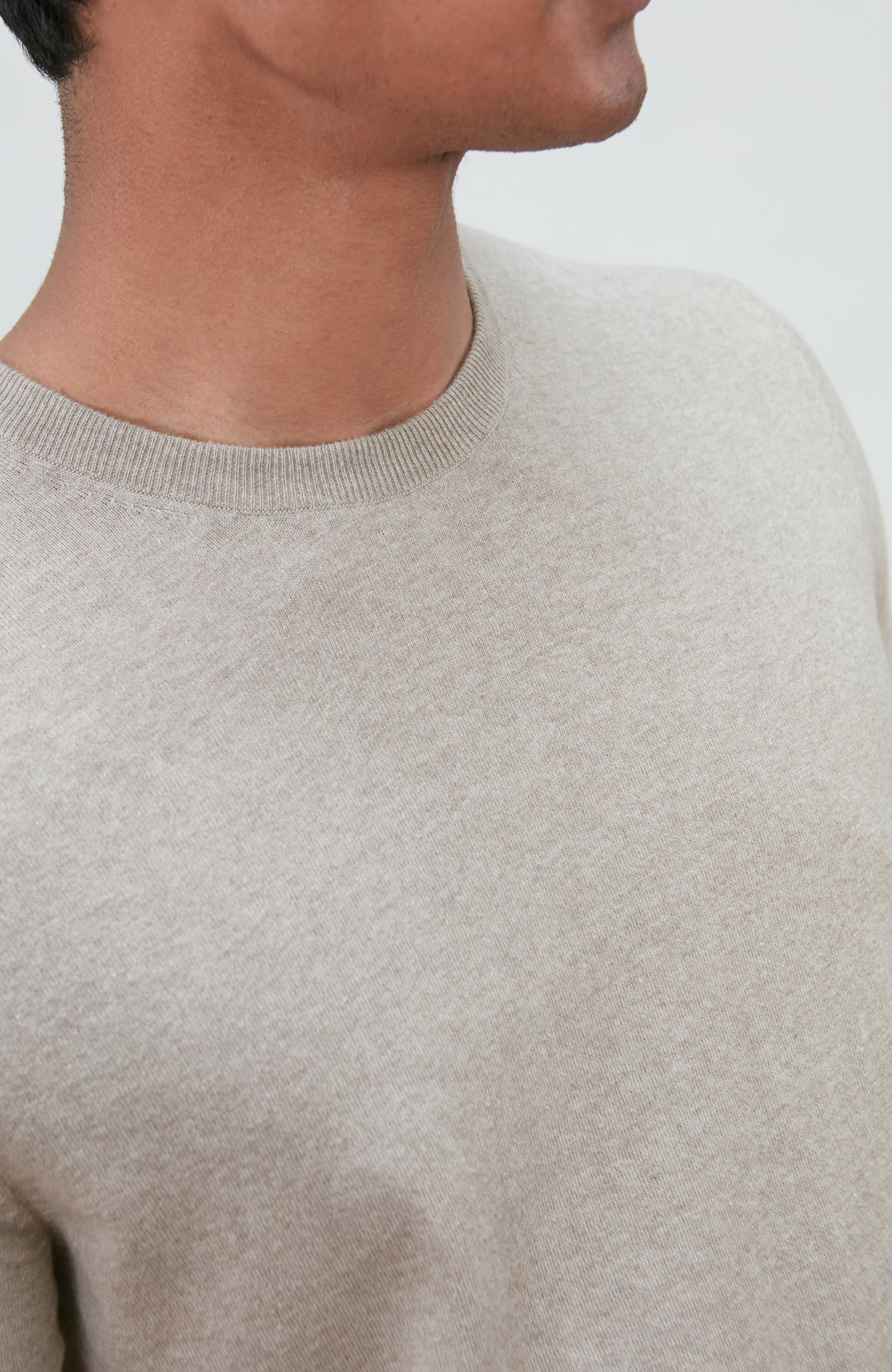 beige men's cotton knitted T-shirt by Paul James Knitwear.