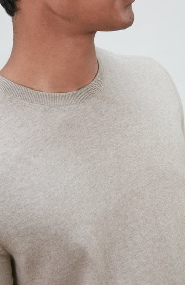 beige men's cotton knitted T-shirt by Paul James Knitwear.