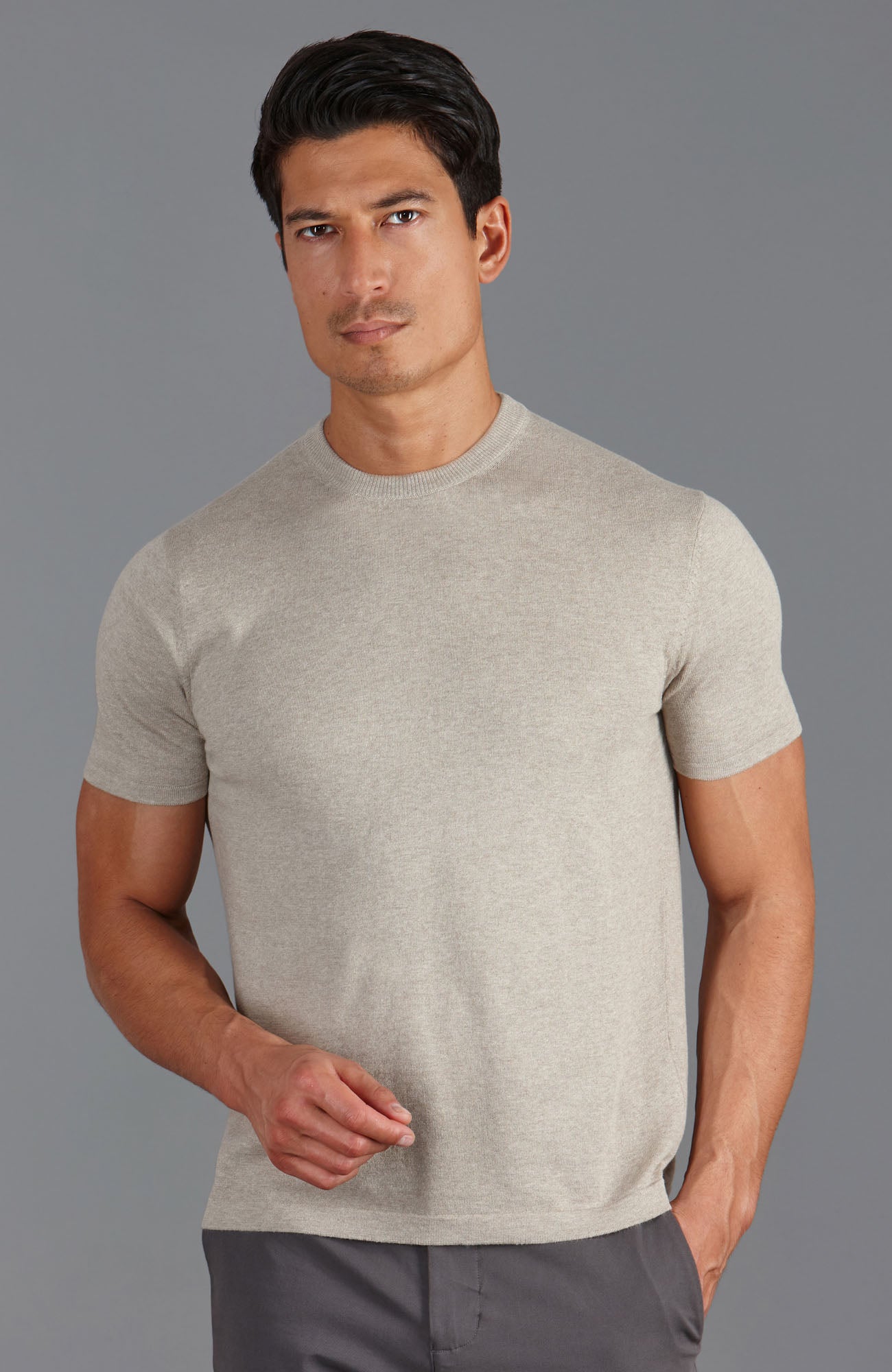 beige mens knitted t-shirt