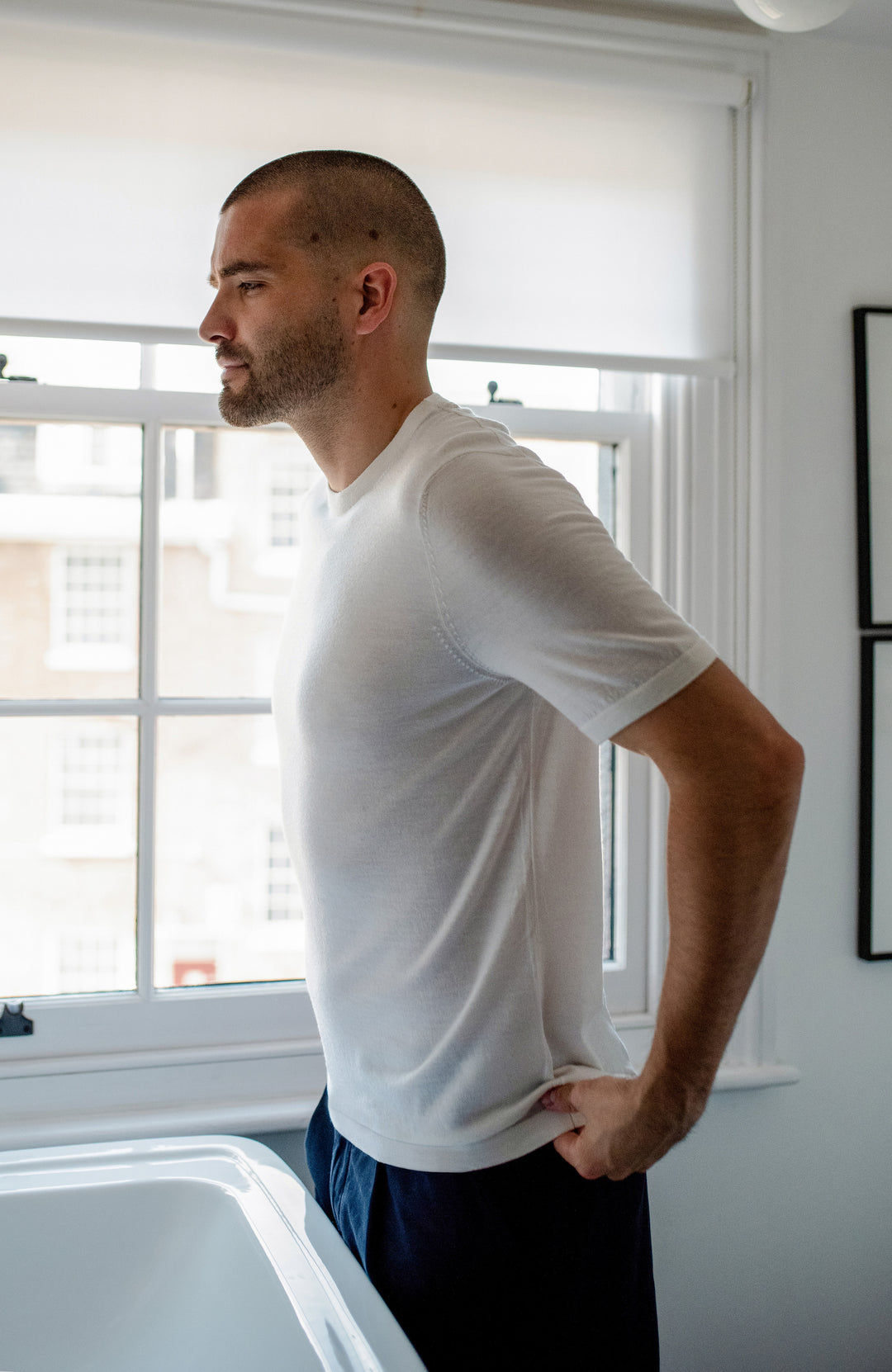 mens white knitted t-shirt
