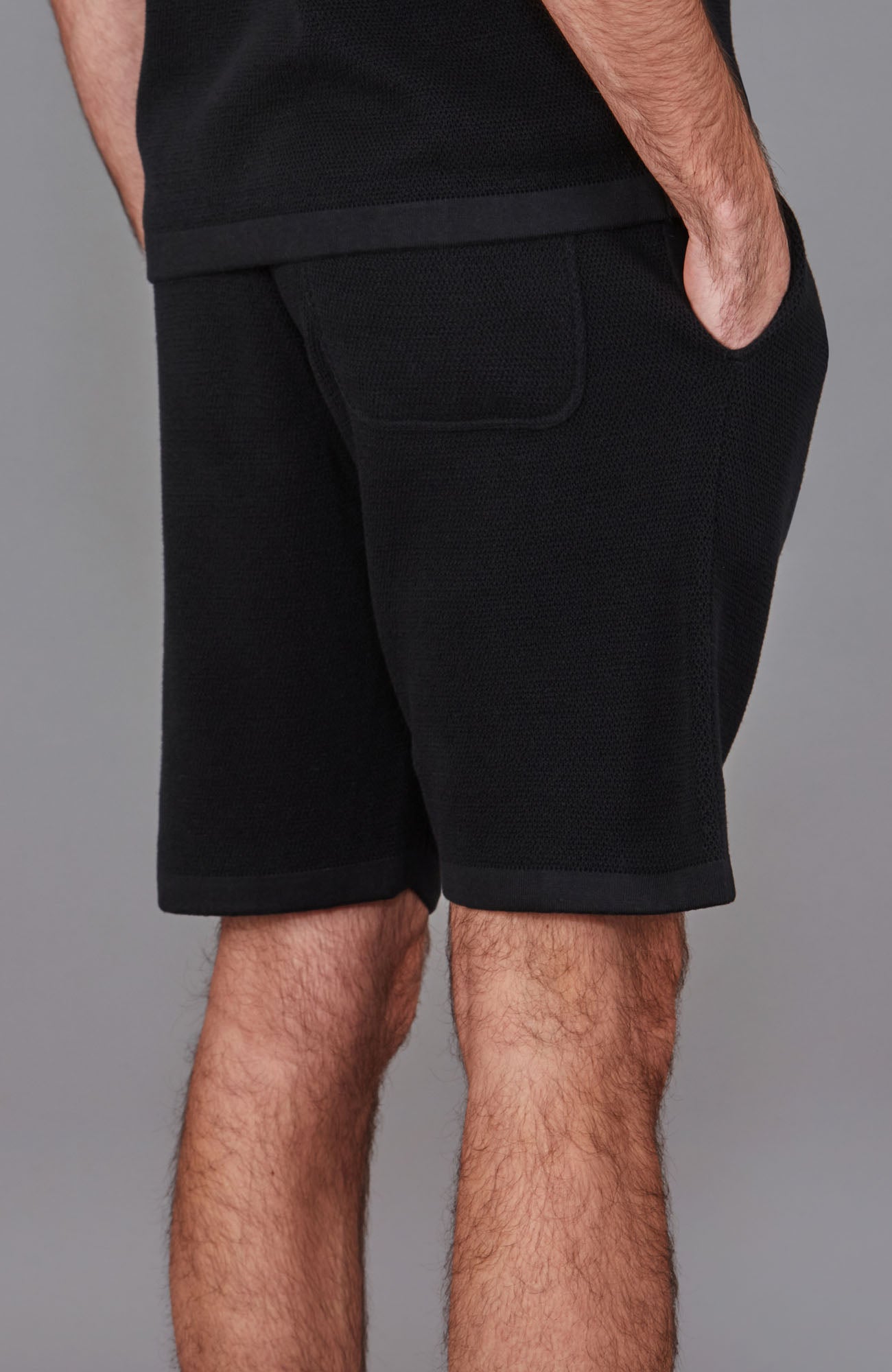 mens black knitted shorts
