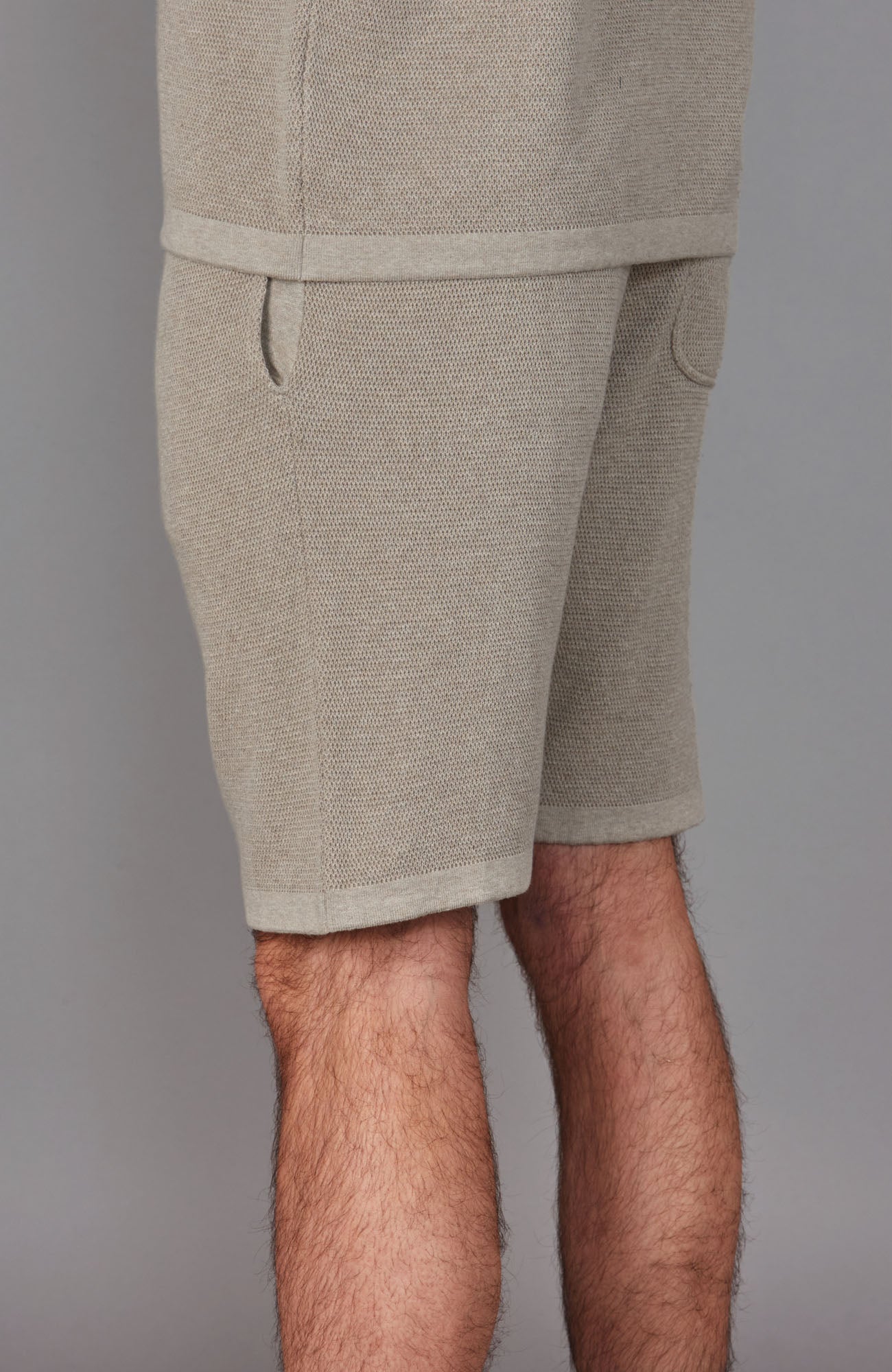 mens beige knitted shorts