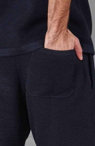 mens navy knitted shorts